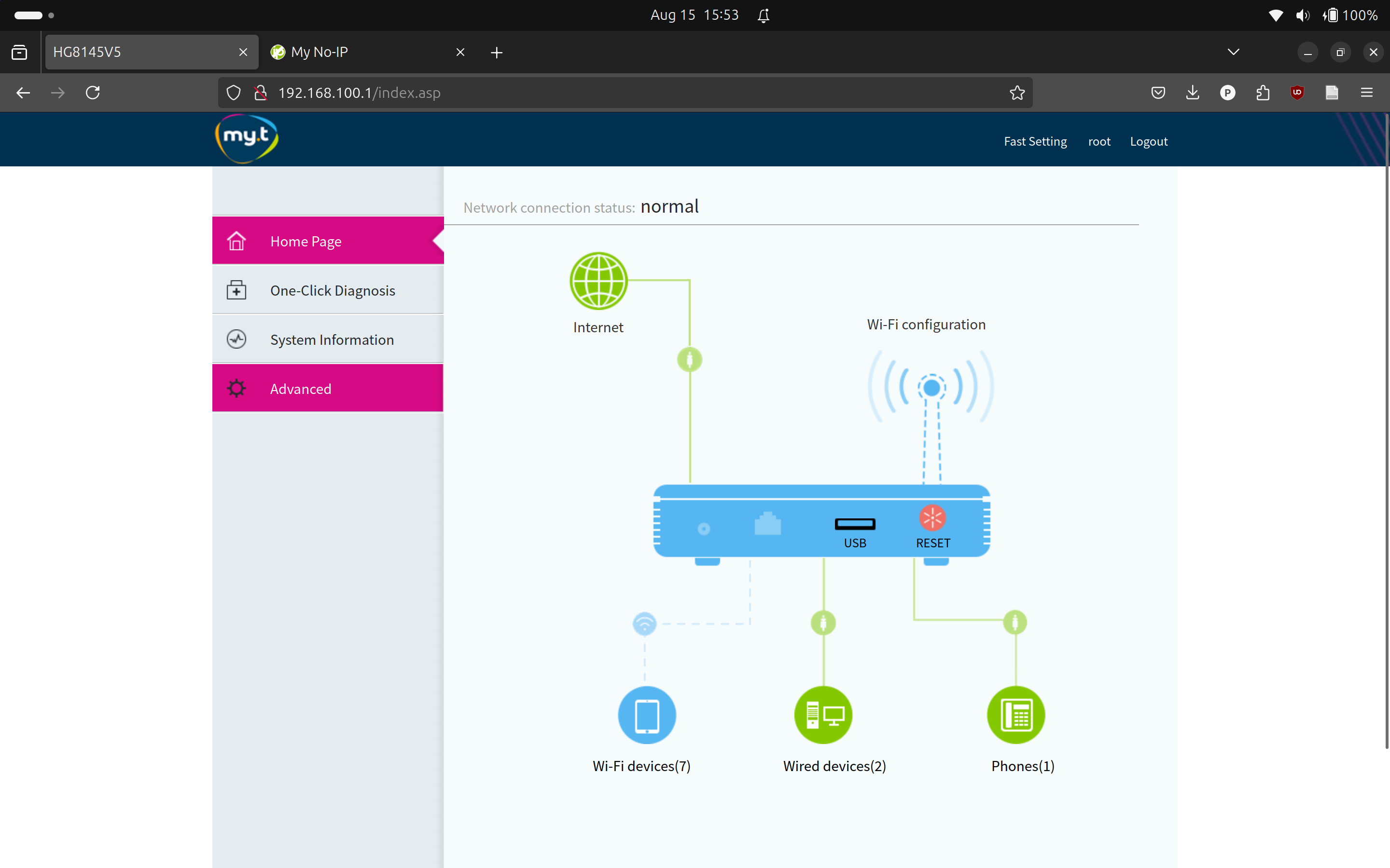 Router's configuration dashboard